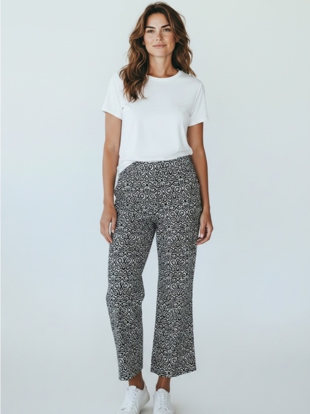 J. Crew Printed Crop Pants in blue Black & White size 8 summer - Picture 1 of 8